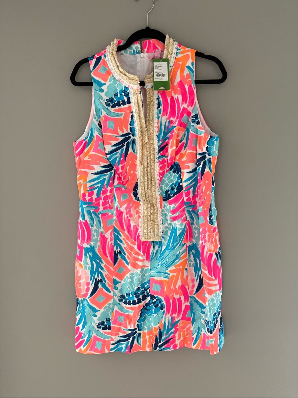 Lilly Pulitzer Sleeveless Shift Dress - Pink, Teal & Coral with Gold Trim
